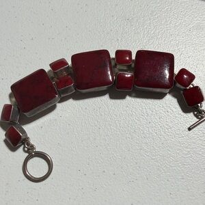 Elegant Mexico 925 Red Jasper Stone Bracelet 7" (2)